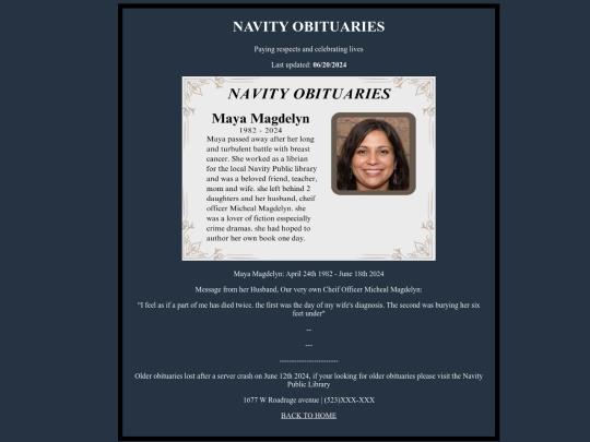 obituaries screenshot