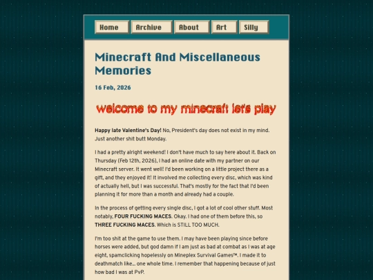 posts/2026-02-16-Minecraft-And-Miscellaneous-Memories screenshot