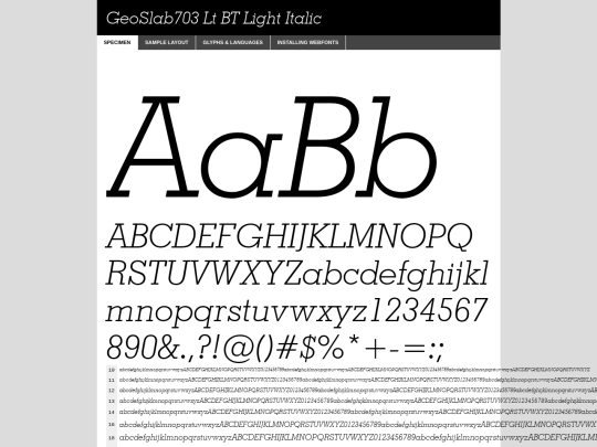 fontkit/geometric_slabserif_703_light_italic_bt-demo screenshot