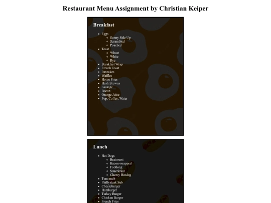 restaurant_menu_assignment screenshot