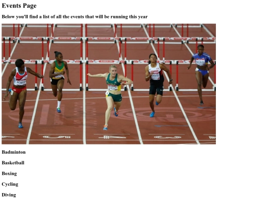 CommonWealth Games/Events Page screenshot