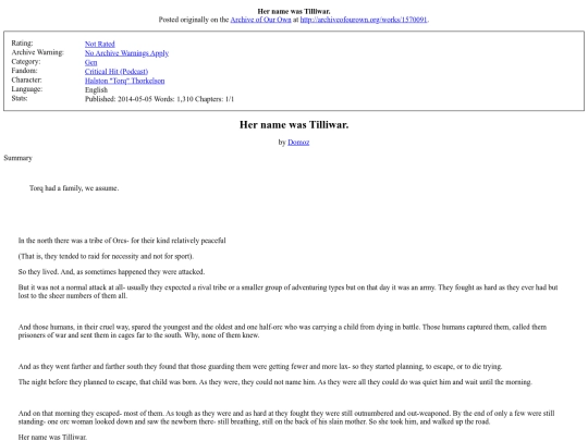 Fanfic/Critical Hit/Her name was Tilliwar screenshot