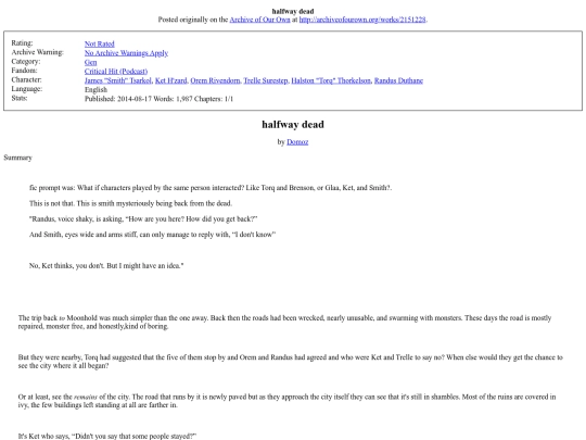 Fanfic/Critical Hit/halfway dead screenshot