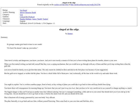 Fanfic/Critical Hit/singed at the edge screenshot