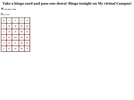 Score Card Assignment/bingoscorecard screenshot