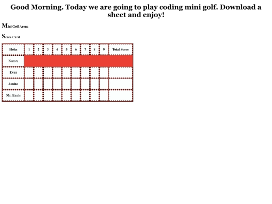 Score Card Assignment/minigolf_Scorecard screenshot