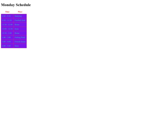 schedule assignment/schedule screenshot