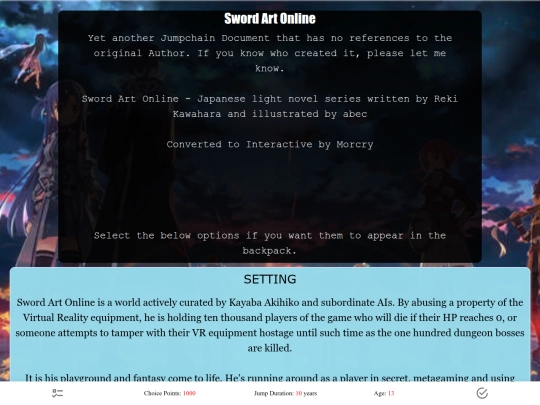 CYOA/Sword_Art_Online screenshot