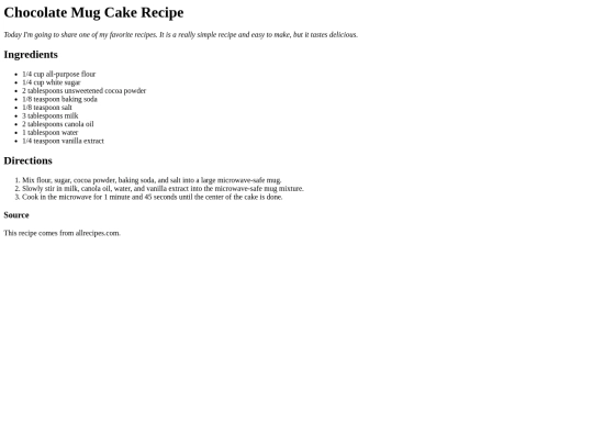 mugcakerecipe screenshot