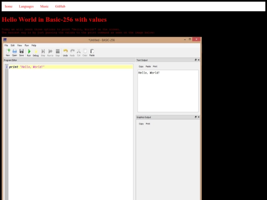 basic256tutorials/examples/lesson-0001-hello-world-with-values screenshot