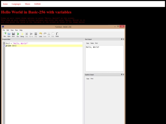 basic256tutorials/examples/lesson-0002-hello-world-with-variables screenshot