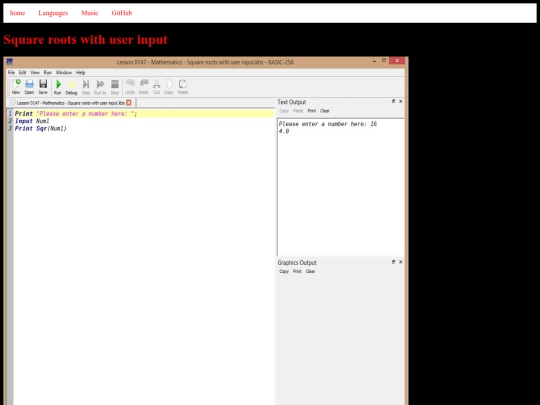 basic256tutorials/examples/lesson-0147-mathematics-square-roots-with-user-input screenshot