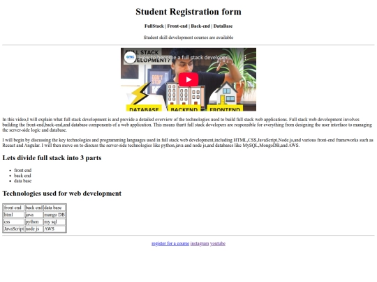StudentRegistrationForm/form screenshot