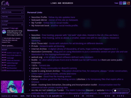 links screenshot