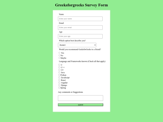 surveyform screenshot