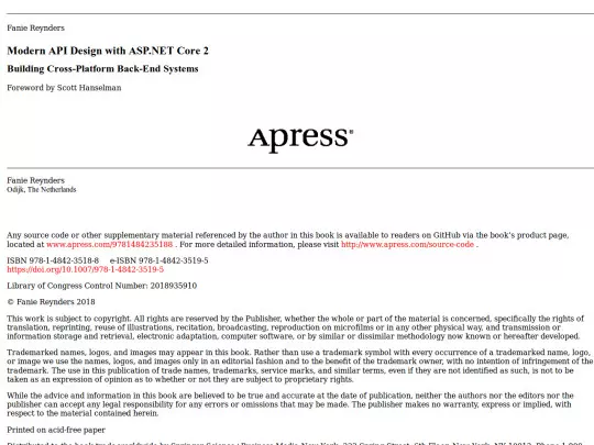 books/ModernAPIDesignWithASPNETCore2-FanieReynders screenshot