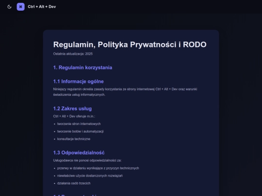 regulamin screenshot