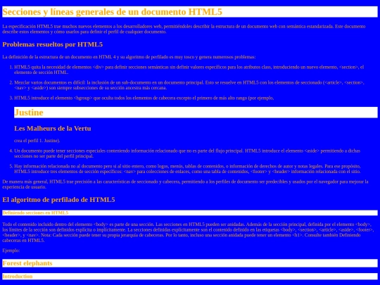 Secciones y líneas generales de un documento HTML5 screenshot