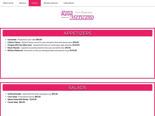 Restaurante/menu screenshot
