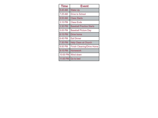 schedule screenshot