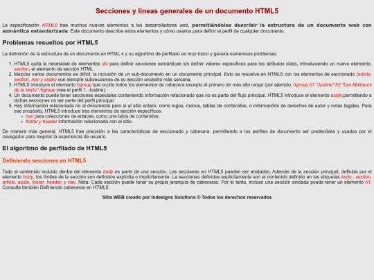 Secciones y lineas generales de un documento HTML5 screenshot