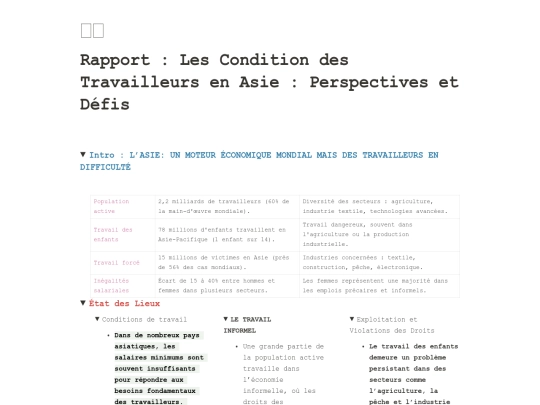 Rapport Les Condition des Travailleurs en Asie screenshot