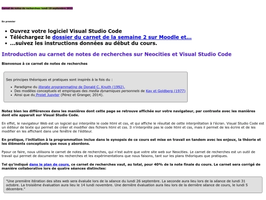 Carnet de recherches numériques, version semaine 2-20221002 screenshot