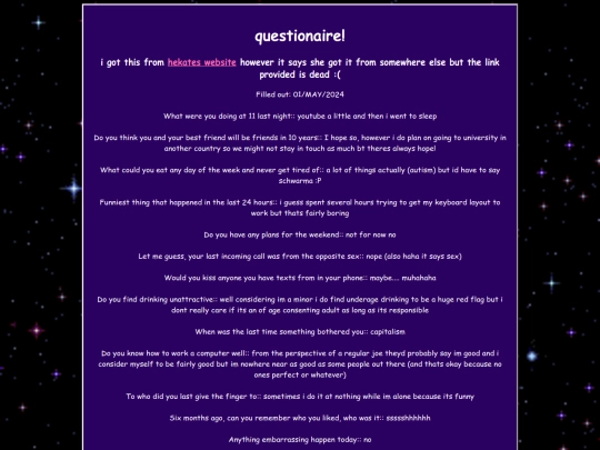 questionaire screenshot