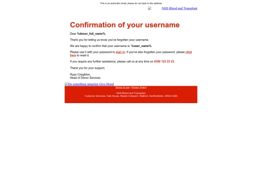 emails/amended/64-Donor-Portal-Live-Email-Live Email-Confirmation-Of-Username screenshot