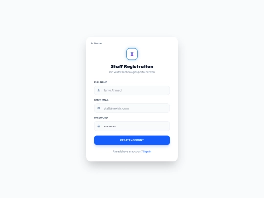 VXT/staff-signup screenshot