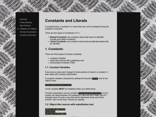 docs/cpp/constants_and_literals screenshot
