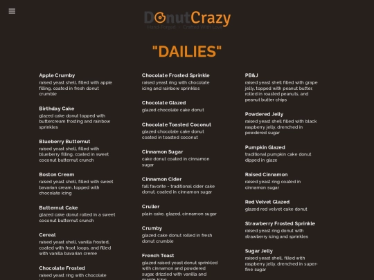 Menu screenshot