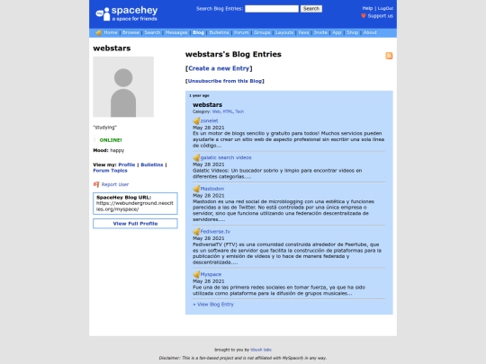 myspace/blog screenshot