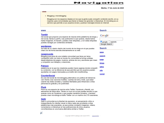 search/catalogos/blogging screenshot