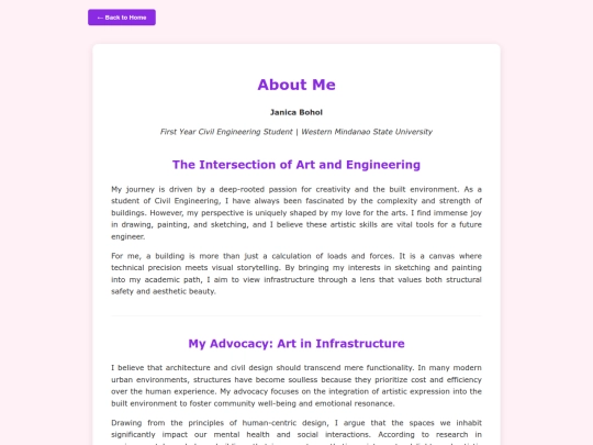 janica website/aboutart screenshot