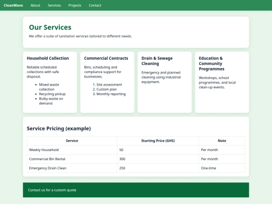 services screenshot