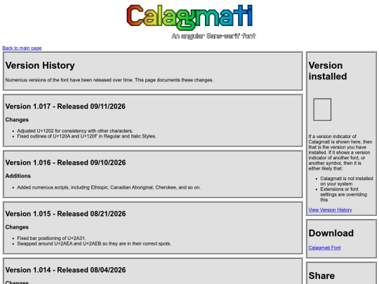 fonts/Calagmati_Version_History screenshot
