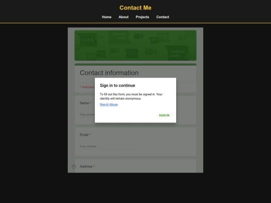 Portfolio/contact screenshot