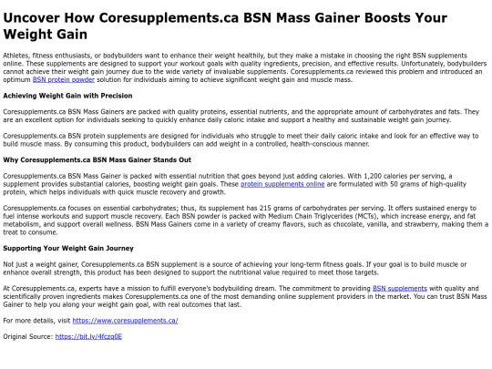 UncoverHowCoresupplements.caBSNMassGainerBoostsYourWeightGain screenshot