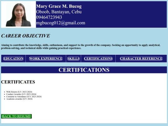 Certifications screenshot