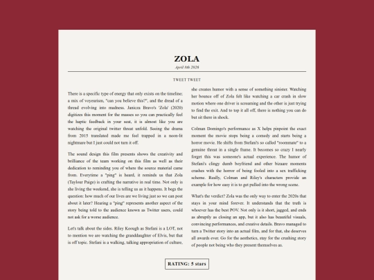 reviews/Zola screenshot