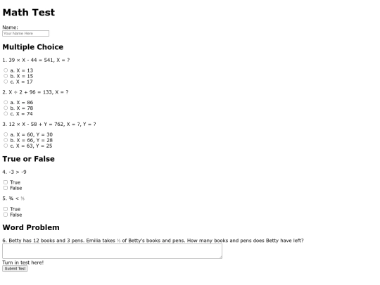 mathtest screenshot