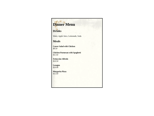 menudinner screenshot