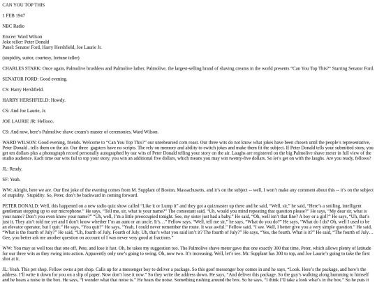 1947-02-01 Can You Top This 470201 1st Subject Stupidity-cr screenshot