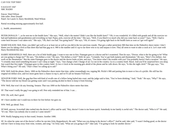 1947-08-09 Can You Top This 47-08-09 (x) First Topic - Health (2nd half only) screenshot