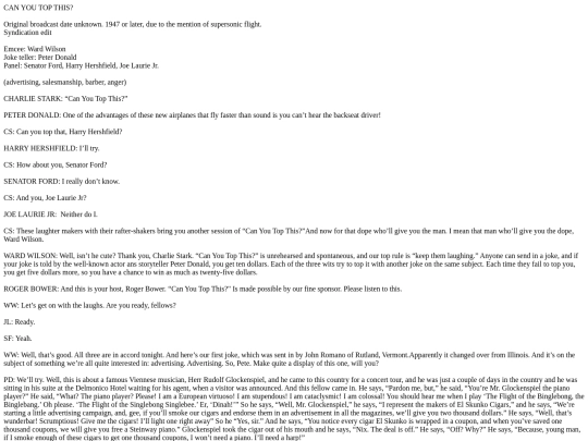 Can You Top This xx-xx-xx (x) First Topic - Advertising screenshot