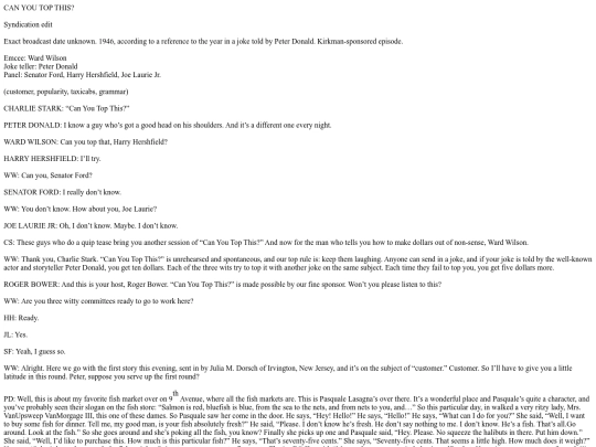 Can You Top This xx-xx-xx (x) First Topic - Customer screenshot