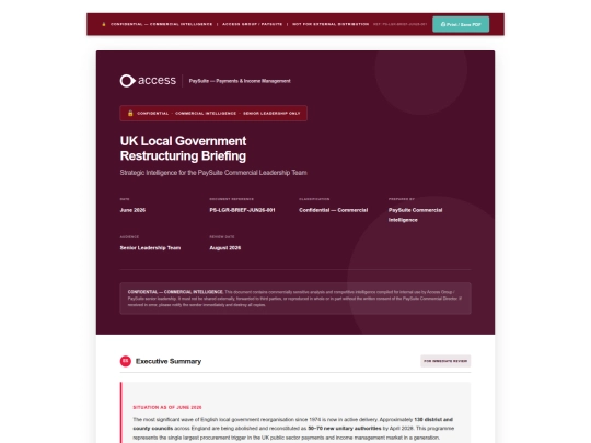 unitaries/Access PaySuite — LGR Senior Leadership Briefing (June 2026) CONFIDENTIAL screenshot