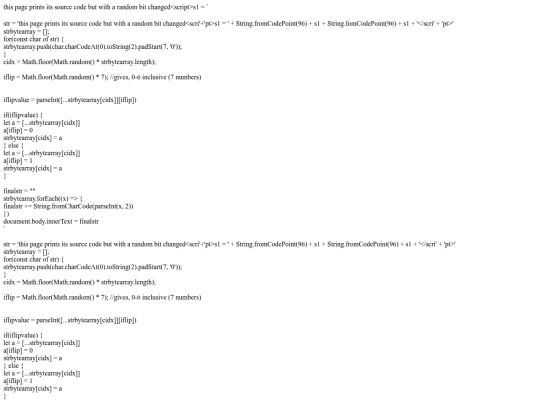 JavaScript-projects/quine stuff/QuineButWithRandomBitChange screenshot