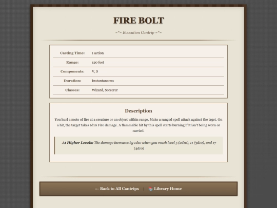 library/spells/cantrips/fire-bolt screenshot